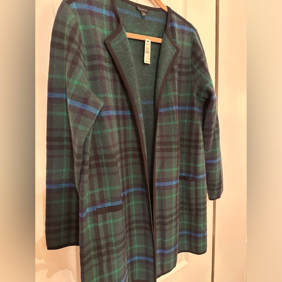 NWT Talbots Wool Blend Plaid Open Front Long Cardigan Sweater Jacket Size L - Picture 3 of 12